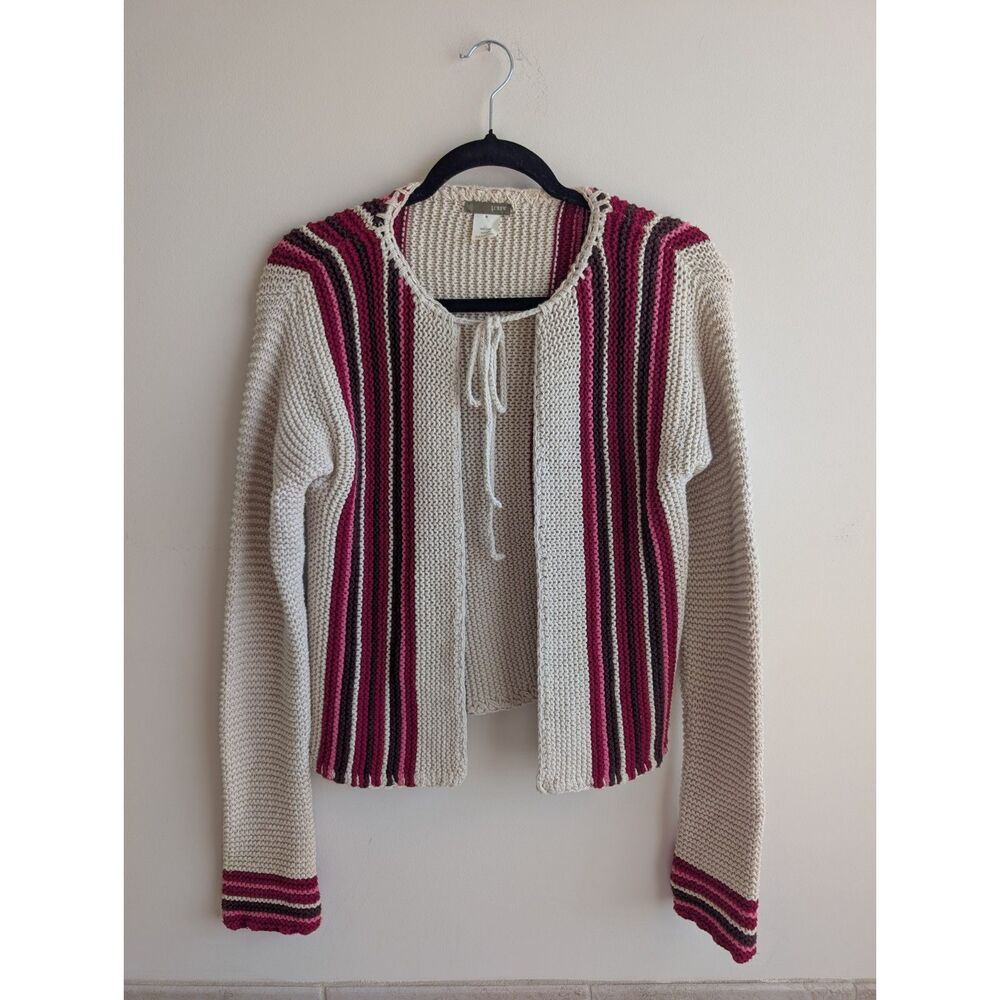 Vintage Y2K J. Crew crochet cardigan sweater womens boho striped tie front